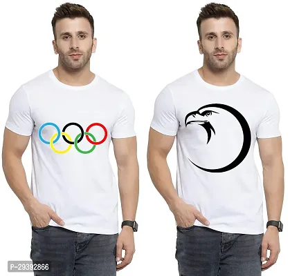 Stylish White Polycotton Printed Round Neck Tees For Men Pack Of 2-thumb0