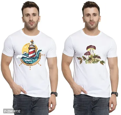 Comfortable White Polycotton Tees For Men Pack Of 2