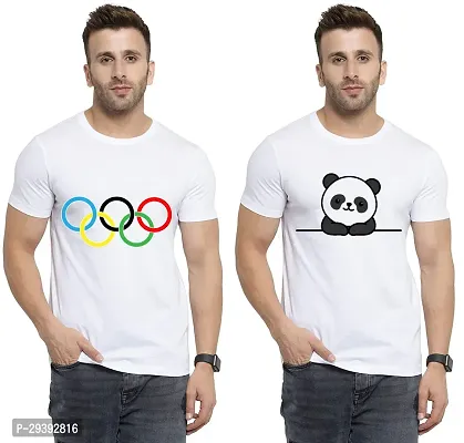 Stylish White Polycotton Printed Round Neck Tees For Men Pack Of 2-thumb0