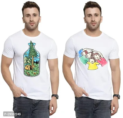 Reliable White Polycotton Printed T-Shirt For Men Pack Of 2