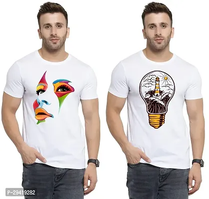 Stylish White Polycotton T-Shirt For Men Pack Of 2-thumb0