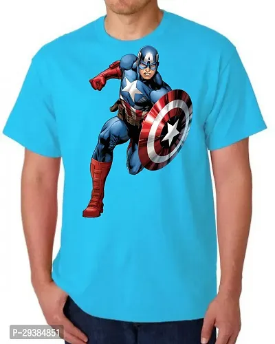 Reliable Blue Polycotton Printed T-Shirt For Men