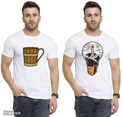 Stylish White Polycotton T-Shirt For Men Pack Of 2-thumb0