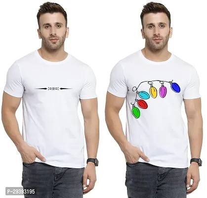 Stylish White Polycotton Printed Round Neck Tees For Men Pack Of 2