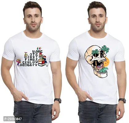 Stylish White Polycotton Printed Round Neck Tees For Men Pack Of 2-thumb0