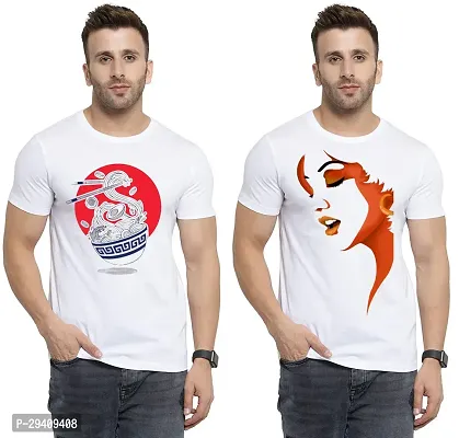 Comfortable White Polycotton Tees For Men Pack Of 2