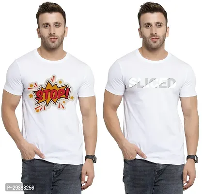 Reliable White Polycotton Printed T-Shirt For Men Pack Of 2