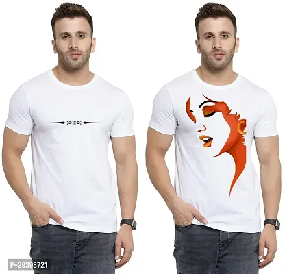 Stylish White Polycotton Printed Round Neck Tees For Men Pack Of 2-thumb0