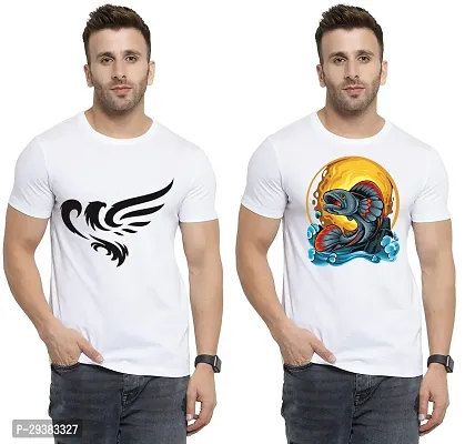 Reliable White Polycotton Printed T-Shirt For Men Pack Of 2