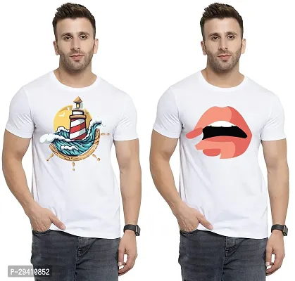 Comfortable White Polycotton Tees For Men Pack Of 2