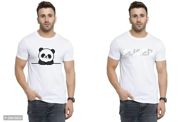 Comfortable White Polycotton Tees For Men Pack Of 2