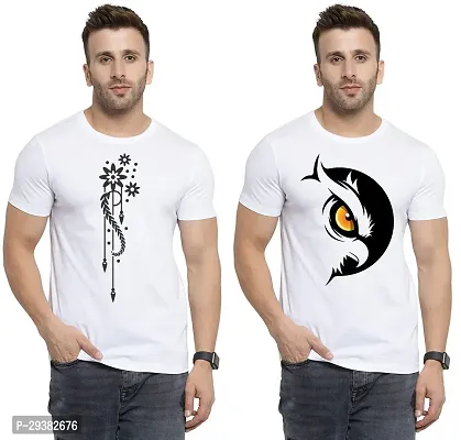 Reliable White Polycotton Printed T-Shirt For Men Pack Of 2