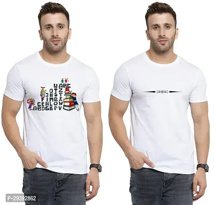 Stylish White Polycotton Printed Round Neck Tees For Men Pack Of 2