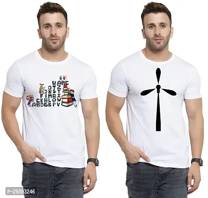 Stylish White Polycotton Printed Round Neck Tees For Men Pack Of 2-thumb0