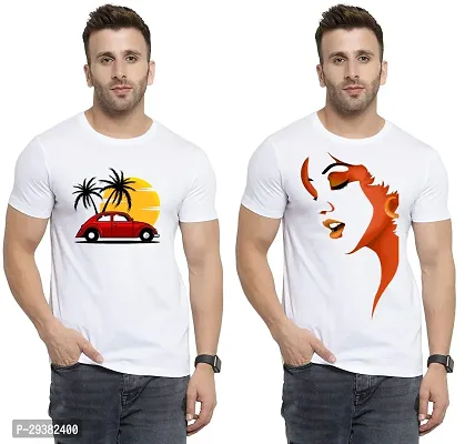 Reliable White Polycotton Printed T-Shirt For Men Pack Of 2