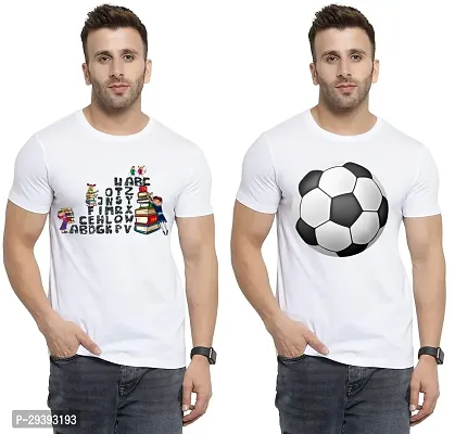 Stylish White Polycotton Printed Round Neck Tees For Men Pack Of 2-thumb0