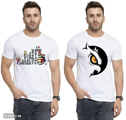 Stylish White Polycotton Printed Round Neck Tees For Men Pack Of 2