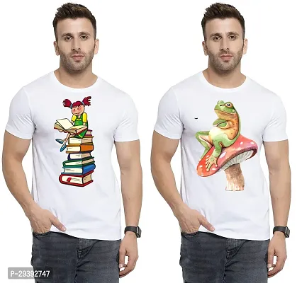 Stylish White Polycotton Printed Round Neck Tees For Men Pack Of 2