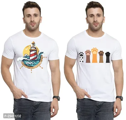 Comfortable White Polycotton Tees For Men Pack Of 2