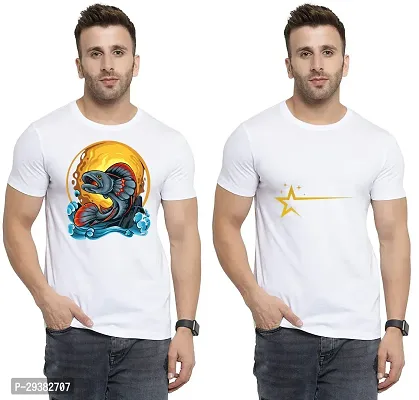 Reliable White Polycotton Printed T-Shirt For Men Pack Of 2