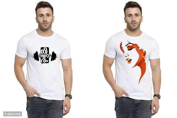 Comfortable White Polycotton Tees For Men Pack Of 2