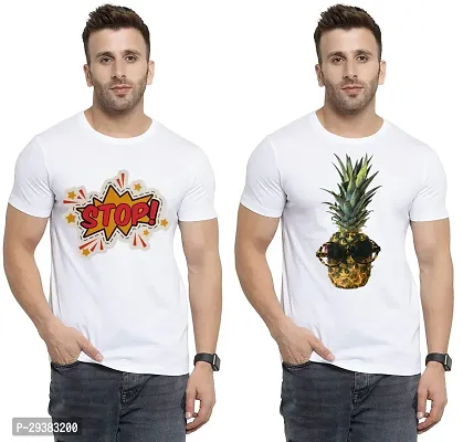 Reliable White Polycotton Printed T-Shirt For Men Pack Of 2