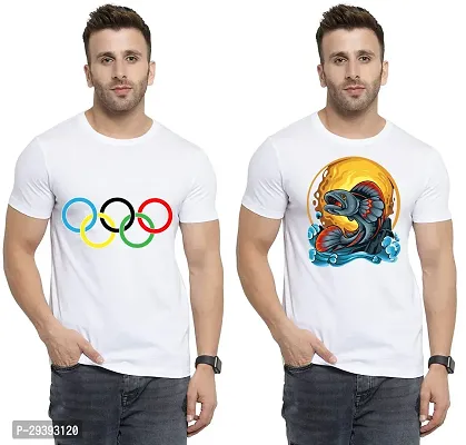 Stylish White Polycotton Printed Round Neck Tees For Men Pack Of 2-thumb0