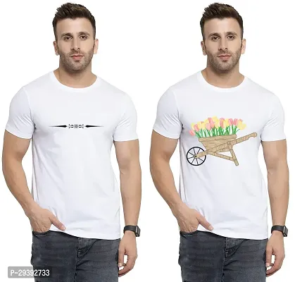 Stylish White Polycotton Printed Round Neck Tees For Men Pack Of 2-thumb0