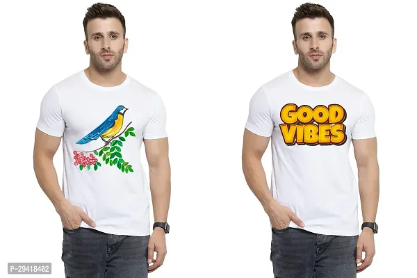 Comfortable White Polycotton Tees For Men Pack Of 2