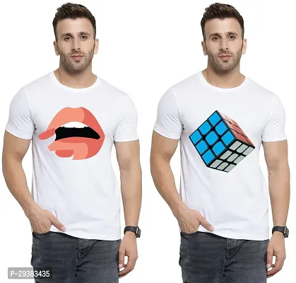 Reliable White Polycotton Printed T-Shirt For Men Pack Of 2