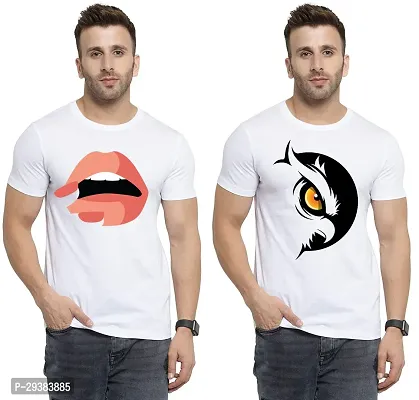 Reliable White Polycotton Printed T-Shirt For Men Pack Of 2