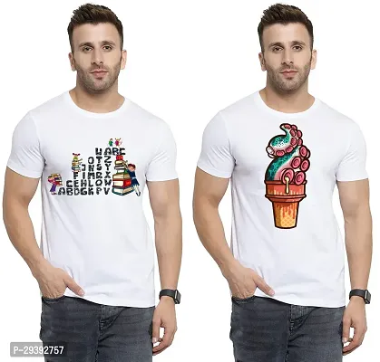 Stylish White Polycotton Printed Round Neck Tees For Men Pack Of 2-thumb0