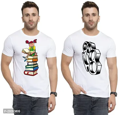 Stylish White Polycotton Printed Round Neck Tees For Men Pack Of 2