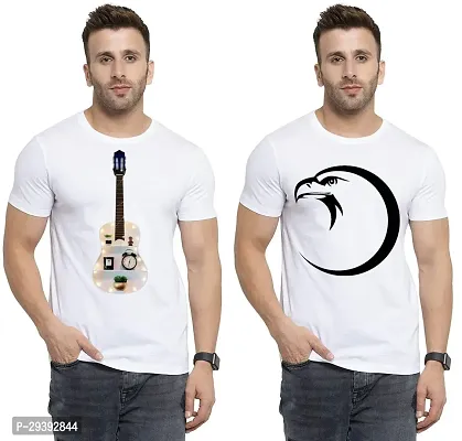 Stylish White Polycotton Printed Round Neck Tees For Men Pack Of 2-thumb0