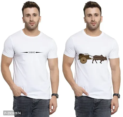 Stylish White Polycotton Printed Round Neck Tees For Men Pack Of 2-thumb0