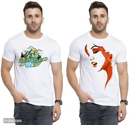 Comfortable White Polycotton Tees For Men Pack Of 2