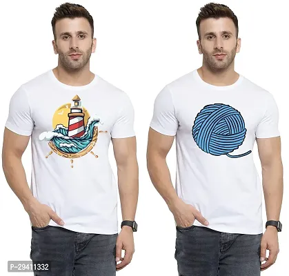 Comfortable White Polycotton Tees For Men Pack Of 2