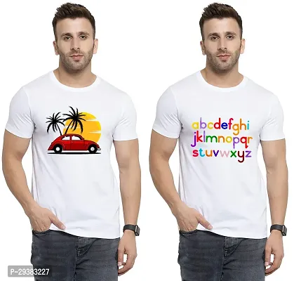 Reliable White Polycotton Printed T-Shirt For Men Pack Of 2