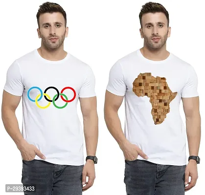 Stylish White Polycotton Printed Round Neck Tees For Men Pack Of 2-thumb0