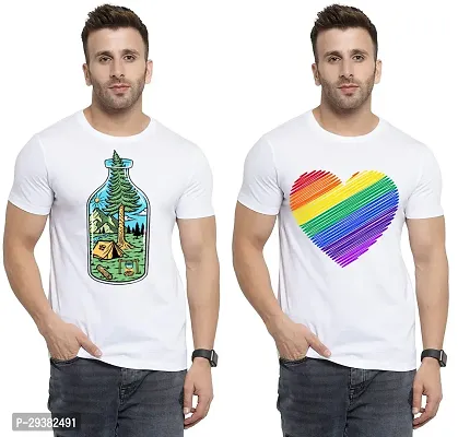 Reliable White Polycotton Printed T-Shirt For Men Pack Of 2