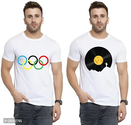 Stylish White Polycotton Printed Round Neck Tees For Men Pack Of 2-thumb0