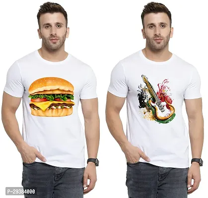 Reliable White Polycotton Printed T-Shirt For Men Pack Of 2