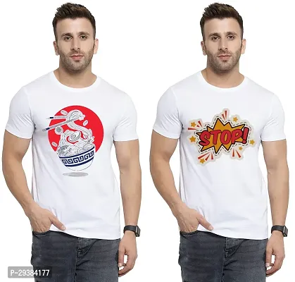 Reliable White Polycotton Printed T-Shirt For Men Pack Of 2