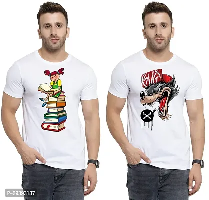 Stylish White Polycotton Printed Round Neck Tees For Men Pack Of 2-thumb0