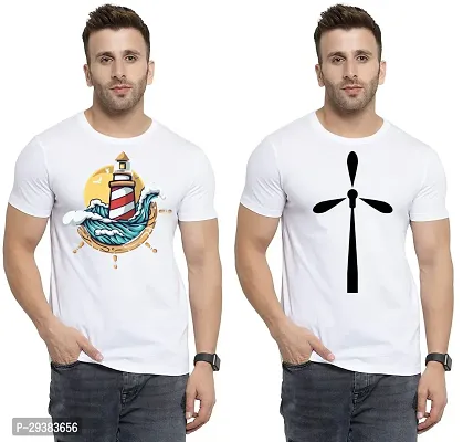 Reliable White Polycotton Printed T-Shirt For Men Pack Of 2