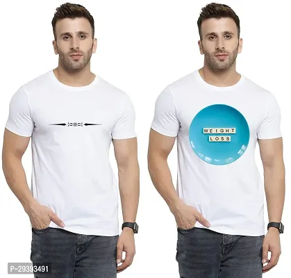 Stylish White Polycotton Printed Round Neck Tees For Men Pack Of 2-thumb0