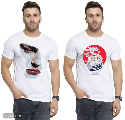 Stylish White Polycotton Printed Round Neck Tees For Men Pack Of 2-thumb0