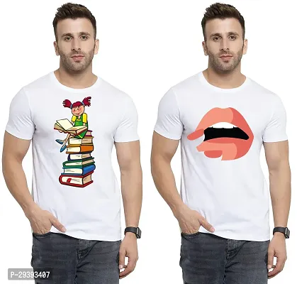 Stylish White Polycotton Printed Round Neck Tees For Men Pack Of 2-thumb0