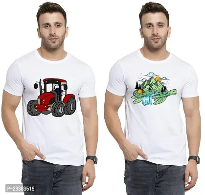 Reliable White Polycotton Printed T-Shirt For Men Pack Of 2