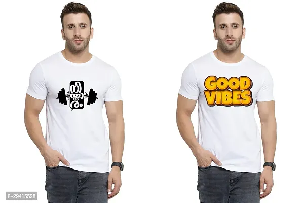 Comfortable White Polycotton Tees For Men Pack Of 2